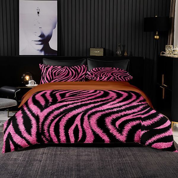 Bettwäsche-Sets, rosa Zebra-Muster, Bettwäsche-Set, Bettbezug 220 x 230 cm, mit Kissenbezug, luxuriös, US 173 x 218, Bettbezug, Einzelbett, Doppelbett, Bettlaken-Set 230627