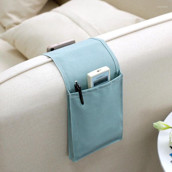 Sacos de armazenamento 1 pç sofá pendurado saco de linho de algodão braço organizador para tv suporte de controle remoto bolsa de telefones celulares