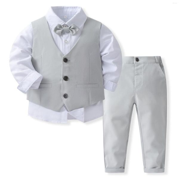 Ensembles de vêtements Enfants Boutique Ensemble 1 2 3 4 5 Ans Garçons Tenues D'anniversaire Gris Gentleman Portant Gilet À Manches Longues Costumes Costume Enfant