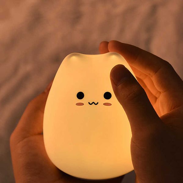 Светодиодный ночник Настольный светильник Батарея Dream Cute Cat 7 Красочные силиконовые праздничные огни Креативная спящая лампа для детской спальни HKD230628