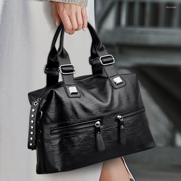 Bolsas de noite Bolsas de couro de grife Moda rebite ombro bolsa grande capacidade bolsa feminina crossbody estilo OL bolsa de trabalho empresarial