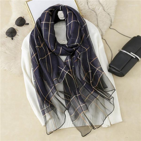 Foulards 2023 Plaid femmes laine écharpe soie pour dame Pashmina Foulard femme Bandana Hijabs écharpes cou châles enveloppes Style