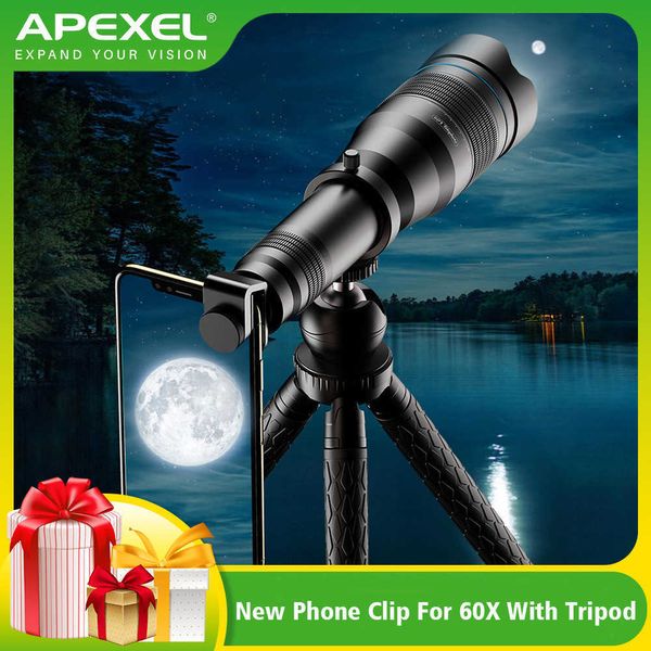 Teleskop Dürbünü APEXEL 60x Süper Tefoto Zoom Telefon ns 36X 28X Güçlü Monoküler Metal Teskop Mobi tefoto ns kamp Turizmi için HKD230627