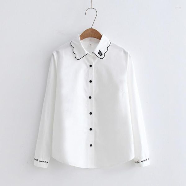 Kadın Bluzlar 8 Stilleri Sonbahar Japon Pamuk Işlemeli Bluz Uzun Kollu Beyaz Gömlek Kadın Üstleri
