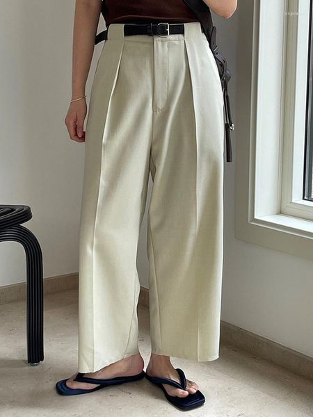 Женские брюки с высокой талией, бежевые плиссированные повседневные длинные свободные брюки, женская мода, весна-осень 2023, M350