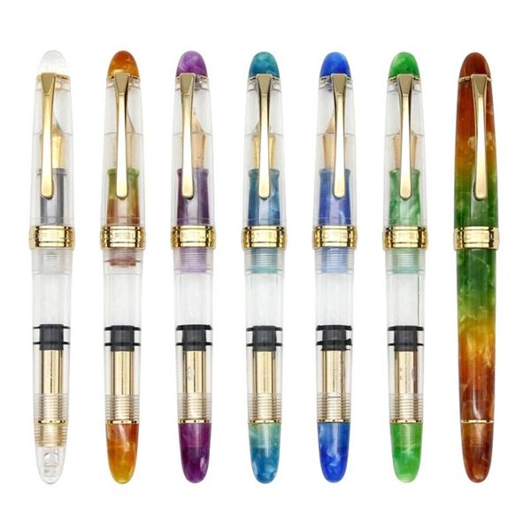 Pens Lorelei 667 Harzkolbenbrunnen Stift Transparent Ink Pen Iridium EF/F 0,38/0,5 mm Goldener Clip für Business Office Home School