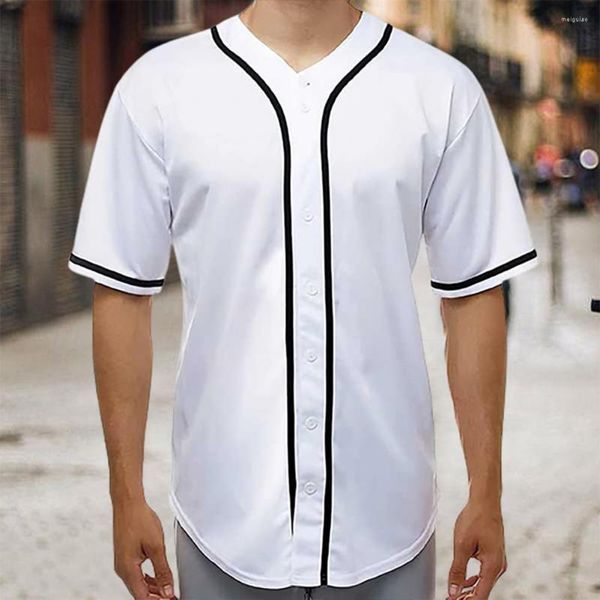 Herren-T-Shirts, Herren-Sommer-T-Shirt, lose kurze Ärmel, Baseball-Uniform, farblich passende Knöpfe, einreihig, mittlere Länge