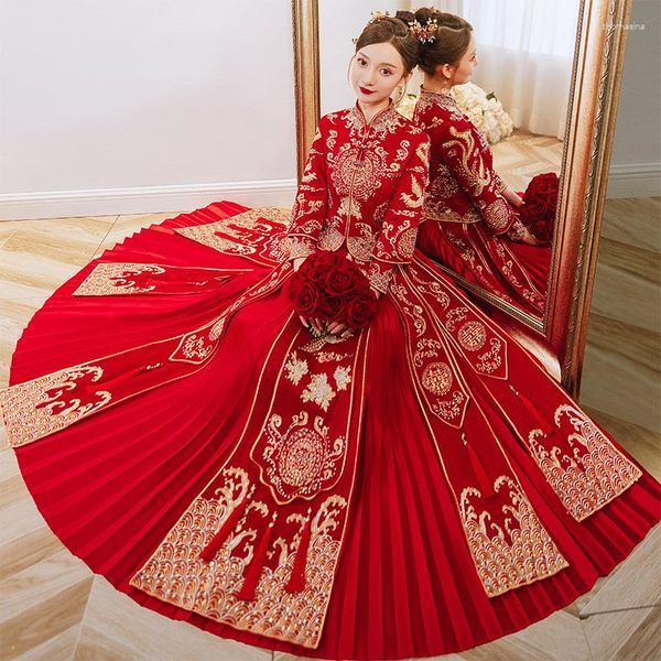 Amantes de roupas étnicas Vestido de noiva Estilo chinês Casamento Oriental Choengsam Bordado de alta qualidade Qipao Presente requintado
