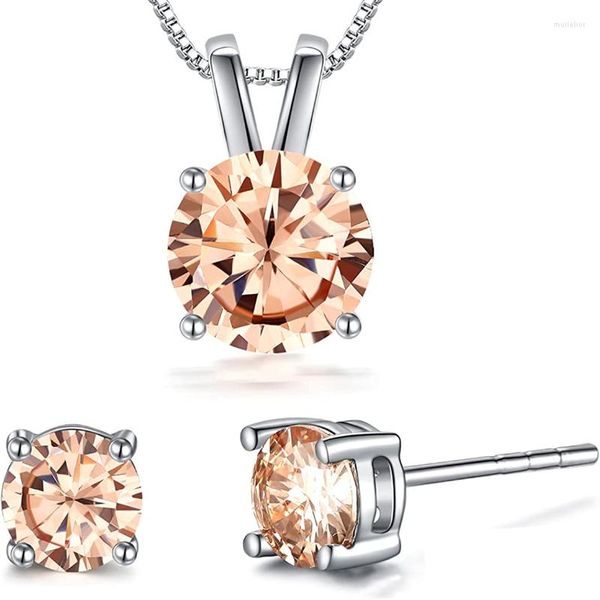 Collana Orecchini Set Dainty Simple Fashion Jewelry Champagne CZ Cubic Zirconia Ciondolo e set di orecchini Regalo di San Valentino per le donne