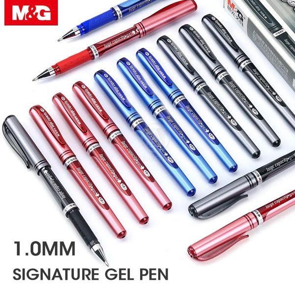 Pens M G 12pcs/lote de 1,0 mm de largura caneta de gel preto azul vermelho assinatura gel caneta de caneta de caneta para escritórios de caneta para escritório escrita