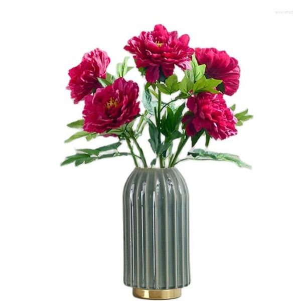 Flores decorativas uma haste de flor de peônia falsa seda artificial tamanho grande camélia galho de árvore para centros de mesa de casamento decoração floral para casa