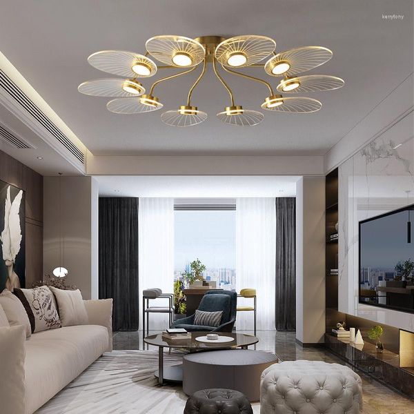 Kronleuchter LED-Kronleuchter, modern, kreativ, Blumen-Wohnzimmer, Schlafzimmer, Acryl, minimalistisch, goldene Deckenleuchte