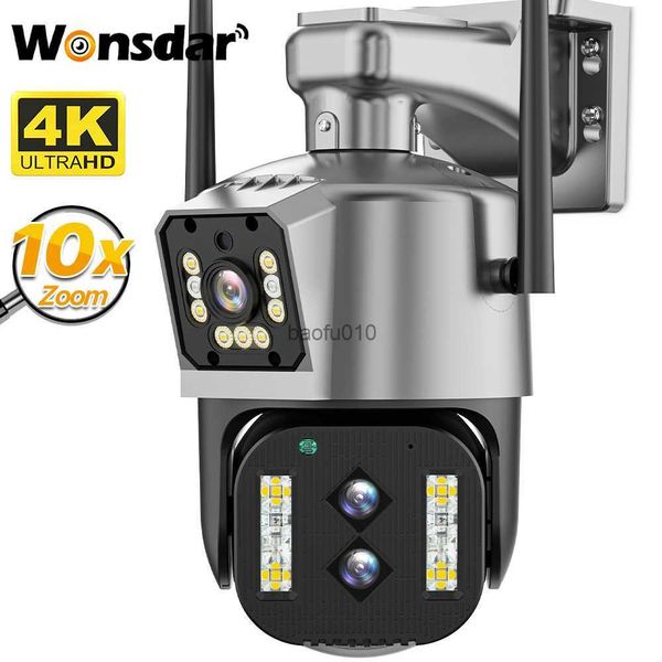 Telecamera WIFI binoculare 4K 8MP Zoom 10X esterno 2.8-12mm Telecamera PTZ di sicurezza a tre lenti Monitoraggio automatico P2P CCTV Videosorveglianza L230619