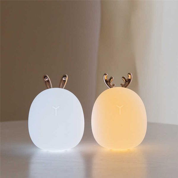 s Led Deer Rabbit Silicone macio regulável USB recarregável presente de cabeceira quarto luz noturna HKD230628