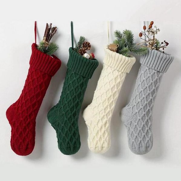 Sacos de presente personalizados de meia de Natal de malha de alta qualidade decorações de malha de Natal grandes meias decorativas i0628