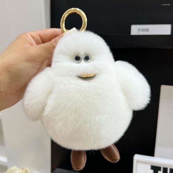 Schlüsselanhänger Luxus Niedliche Flauschige Fell Metall Diy Möwe Schlüsselbund Schlüsselbund Für Auto Schlüssel PomPom Schmuck Tasche Zubehör Frauen Geschenk Verkauf