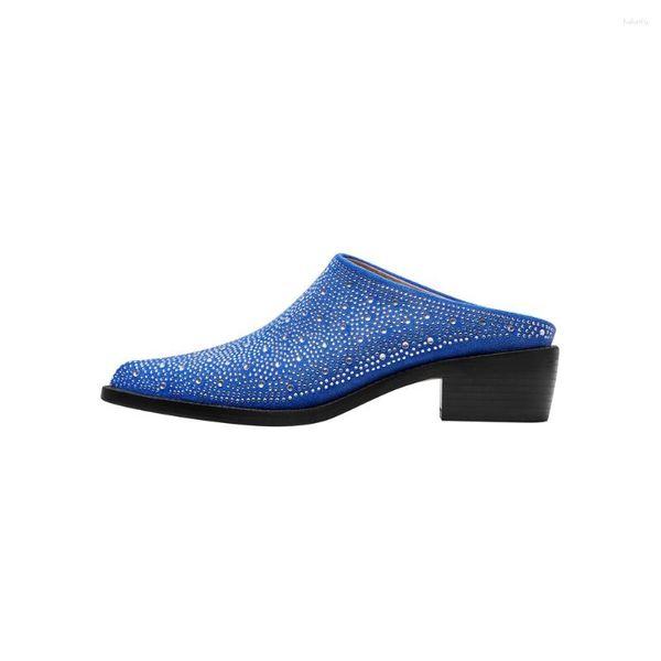 Pantofole da donna a punta PU di alta qualità e diamante ad acqua Decorativo Muller Style Party Causale Taglia grande 43