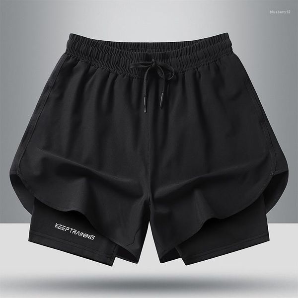 Herren-Shorts für Herren, zum Laufen, 2-in-1-Kompression, lässig, schwarz, Fitness, Strand, schnell trocknend, Training, Joggen, kurze Hosen für