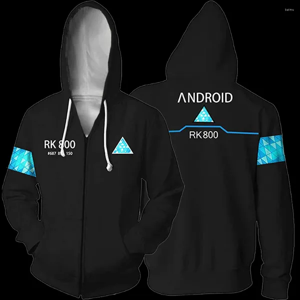 Мужские толстовки 2038 Game BIONIC Robot Cosplay Costume Connor Kara Character Uniform Men Jacket RK800 Coat Popluar 3D Print Boy Girls Hoodie