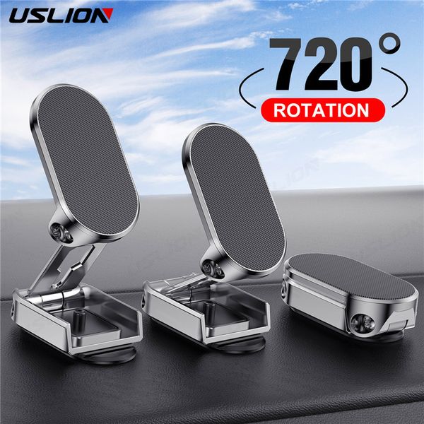 USLION 720 Metal Magnetic Car Phone Holder Dobrável Universal Mobile Phone Stand Air Vent Magnet Mount GPS Support For iPhone 14