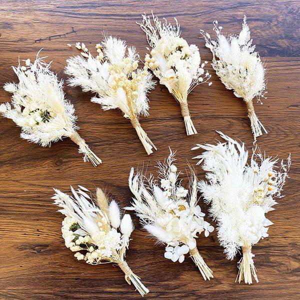 Fiori secchi 7 pezzi Mini bouquet Set di fiori Erba Decorazioni per la casa Partecipazione di nozze fai da te Torta Disposizione Puntelli per foto