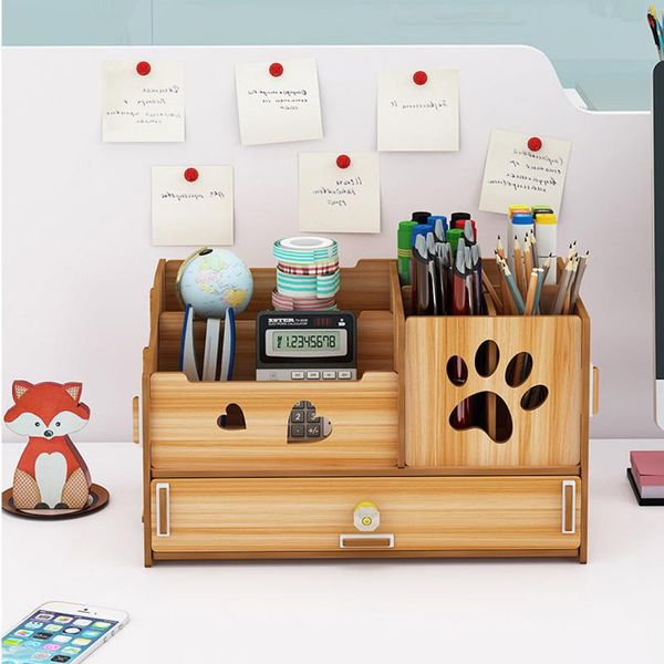 Titulares Organizador a lápis Multifunction Wooden Desktop Pen Holder Office School Stationery Stand Stand Case Desk Pen New