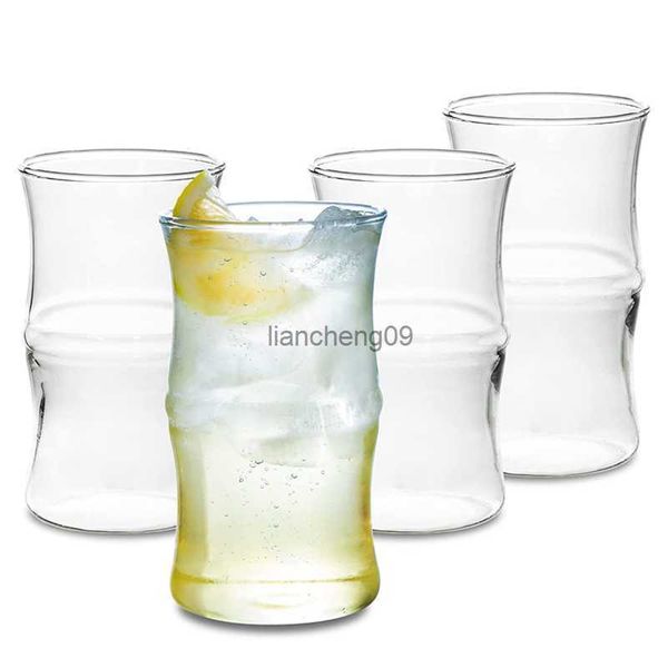 Yaratıcı Bambu Şekli İçme Bardakları 15 oz İnce Highball Gözlük Seti 4'lü Premium Kalite Cam Bardaklar Su Suyu L230620 İçin Set