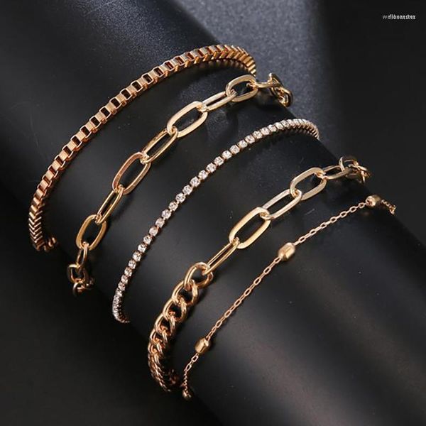 Charm Bracelets VKME 5 Pcs/ Set Punk Gold Color Cristal Thick Chain For Women Bohemian Geometric OT Fivela Pulseira Jóias