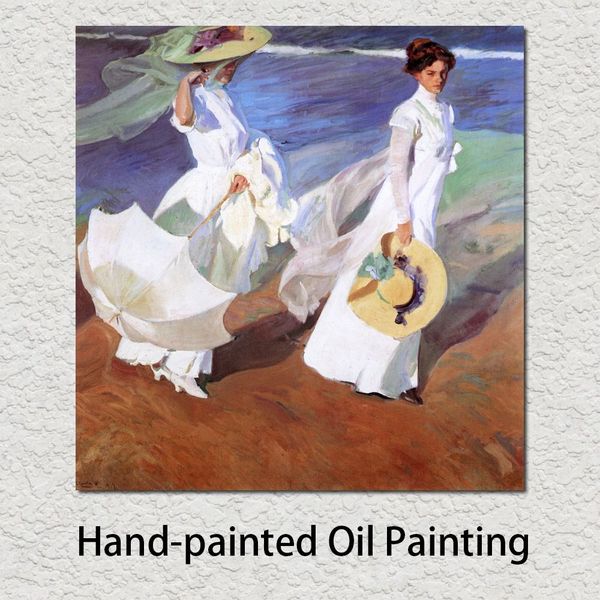 Pintadas à mão Joaquin Sorolla Bastida Pinturas a óleo passeando ao longo da praia Paisagens Arte para decoração de parede