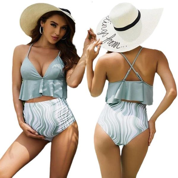 Roupas de banho para gestantes Fatos de banho para gestantes Verão Cintura alta Halter Beachwear Maiô para gestantes Sexy Tankinis Set Premama Swimwear 230628