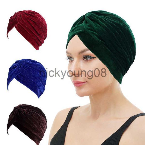 Bandanas Mulheres Veludo Cross Twist Twist Hat Headband Muçulmano Hijab Caps Feminino Hijab Underscarf Caps Hijabs Cabeça Enrole Acessórios de Cabelo x0628