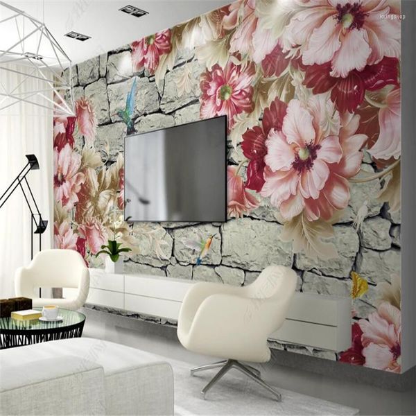 Tapeten Benutzerdefinierte Wandbild Blume 3D Massive Steinwand Tapete Wohnkultur Blumenpapier Schlafzimmer Selbstklebend