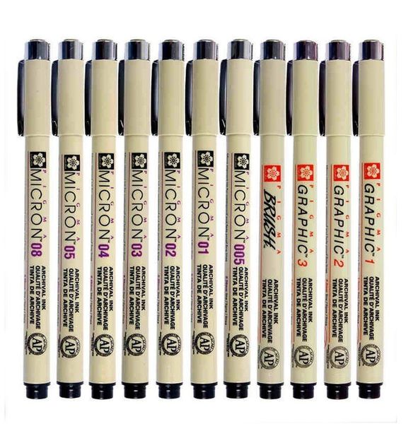 Markers Sakura Pigma Micron Stiftset mit Stiftetui Schwarzer Tintenliner Permanente wasserfeste Zeichenstifte Sektch Marker Fineliners Manga