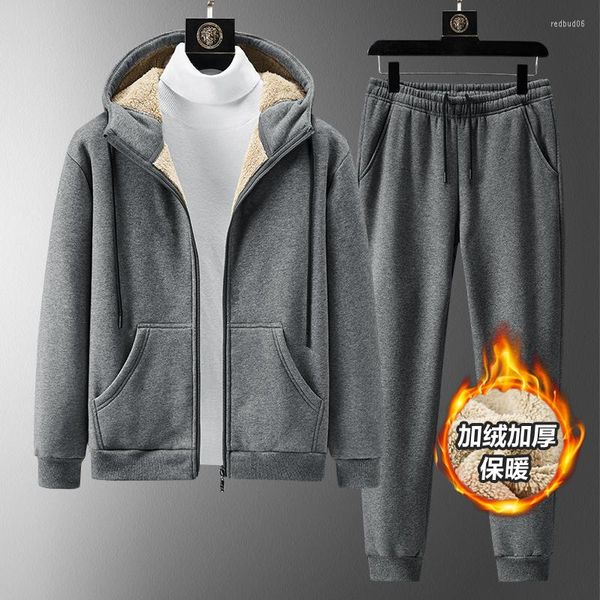 Conjunto Masculino de Treino Masculino 2023 Inverno Quente Caxemira Masculino Agasalho de Treino Cor Soild Jaqueta de Lã Grossa Casual Masculino Duas Peças