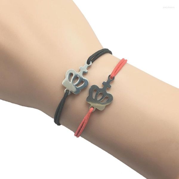 Charm-Armbänder, 2 Stück, Wunscharmband, Edelstahl, Krone, Herz-Anhänger, verstellbare Kordel