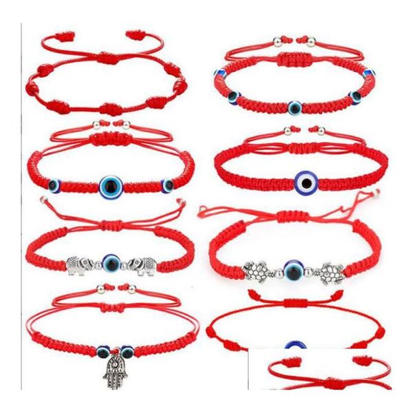 Charm Bracelets 8 Pcs Lote Evil Eye Bracelet 7 Knot Handmade Lucky Ajustável Corda Vermelha Proteção Para Mulheres Homens Atacado Drop Dhglz