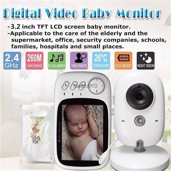 Video portatile senza fili Baby Monitor Display LCD Baby Nanny Telecamera di sicurezza IR Night Vision citofono da 3,2 pollici con ninna nanna L230619