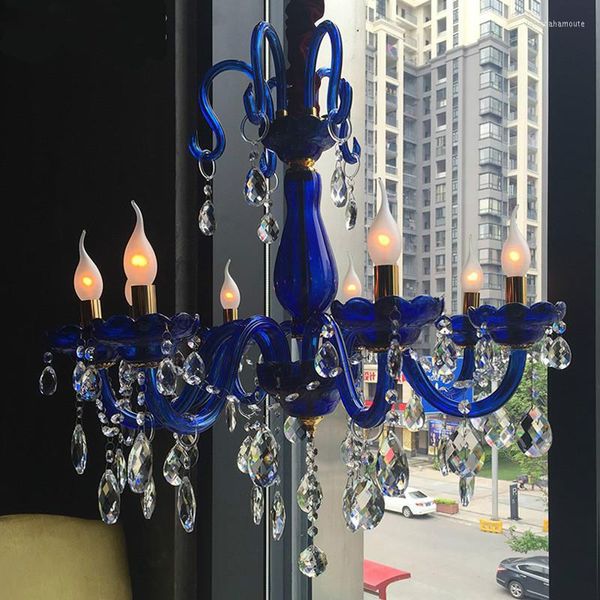 Kronleuchter Art Deco Blau Cafe Bar Kristall Beleuchtung Hause Tägliche Lichter Esszimmer Lampe Für Moderne Lampe