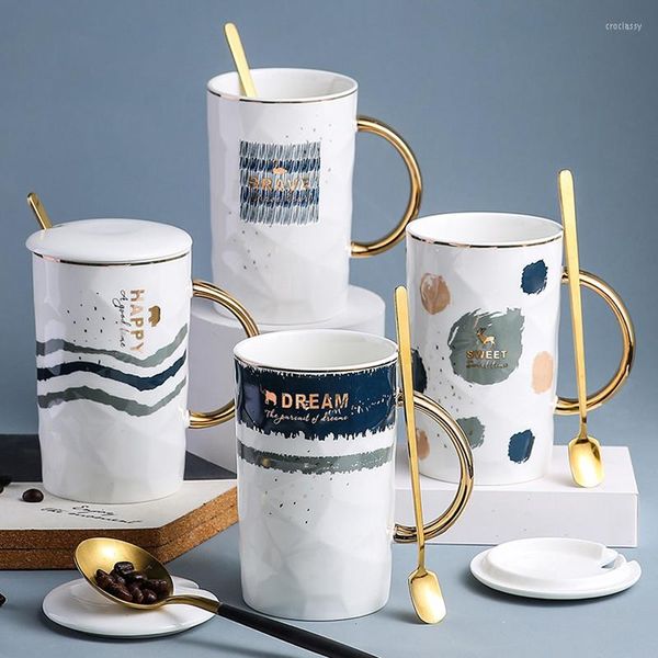 Tassen Keramik Tasse Nordic Stil 450 ml Bone China Kaffee Tee Milch Hohe Qualität Unregelmäßige Persönlichkeit Kleine Frische Große kapazität