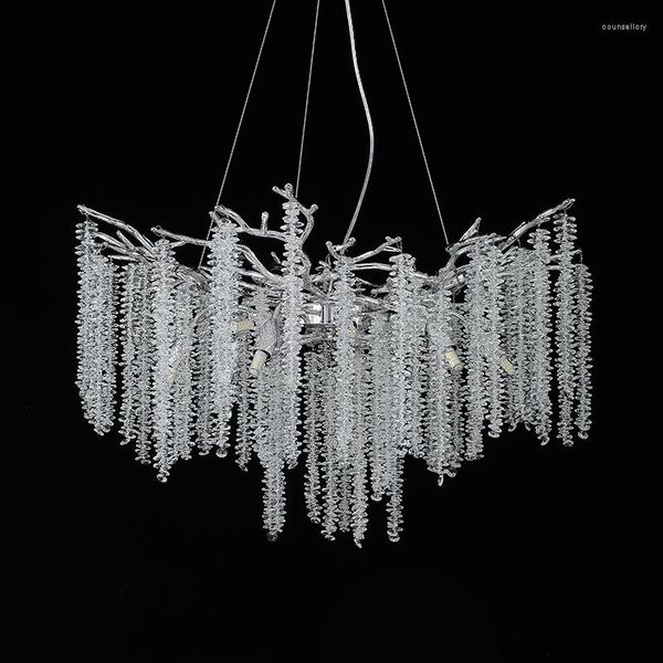 Lampade a sospensione che vendono lampadario moderno in alluminio ramo lampadario nappa di cristallo decorazione della casa