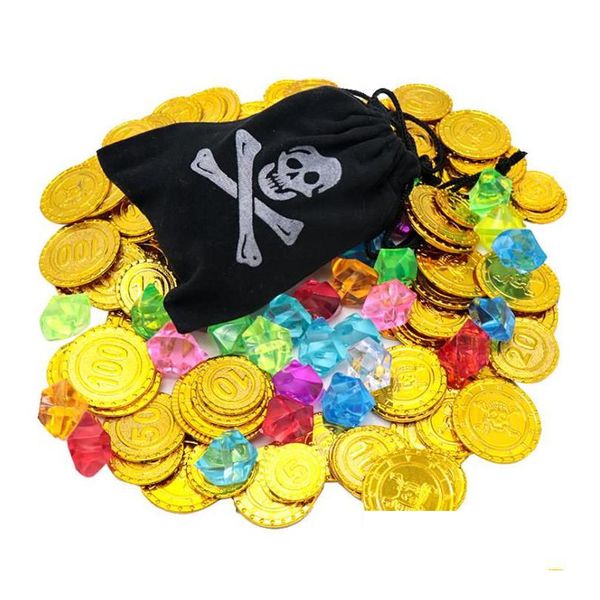 Partydekoration Halloween Piratenzubehör Münzen Edelsteine Taschenset Dstring Taschenschmuck Spielset Fortheme Cosplay Kostüm Drop Lieferung Dhhxp