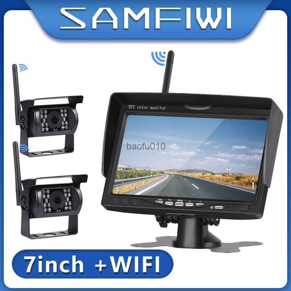 s Monitor per auto wireless da 7 pollici 12-24V Sistema di telecamere di retromarcia per parcheggio Schermo LCD TFT Visione notturna IR Wifi Telecamera per retromarcia L230619