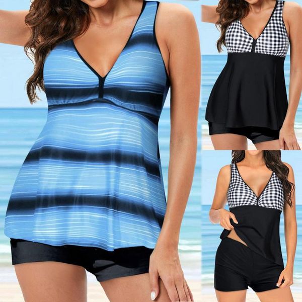 Kadın Mayo Kadınlar 2023 2 paket Moda İki Parça Mayo Şort Kontrol Racerback Mayo Tankini Beachwear Ile Tops