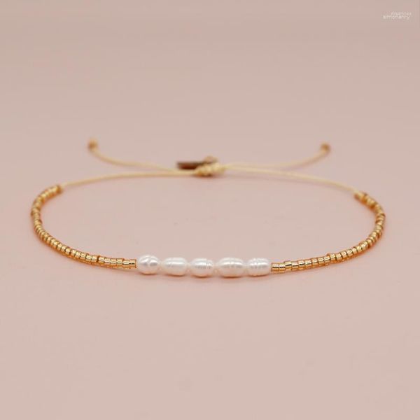 Strand Go2Boho Delicato placcato oro Miyuki Bracciale con perline di perle d'acqua dolce Amicizia Gioielli semplici Regalo per ragazze Summer Beach