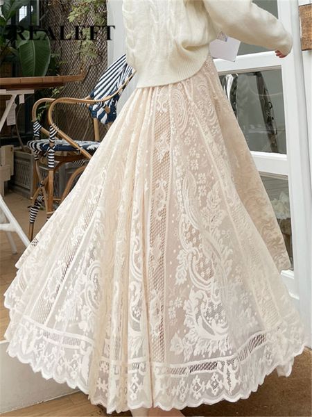 Gonne REALEFT Vintage da donna in pizzo all'uncinetto Ombrello gonne lunghe Bohemian a vita alta scava fuori maxi gonne femminili Primavera Estate 230628