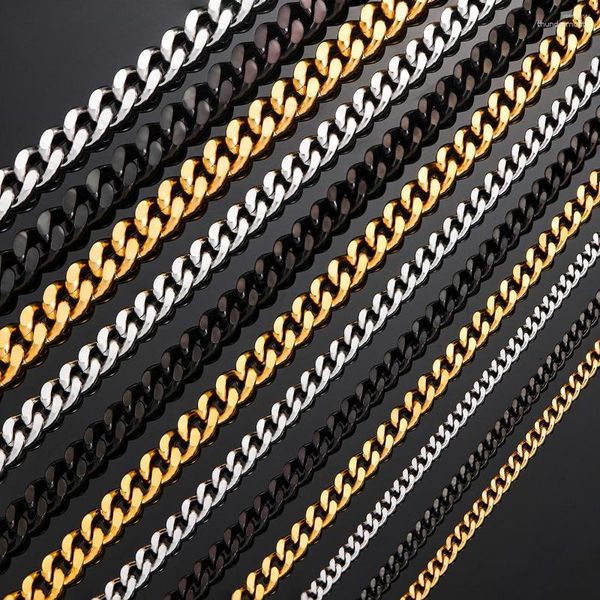 Catene 3,5 mm / 5 mm / 7 mm / 9 mm Spessore Acciaio inossidabile Collana a catena a maglie cubane per uomini Ragazzi Argento Oro Colore nero da 14 a 30 pollici