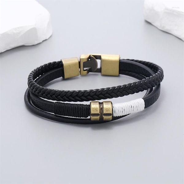 Charm Bracelets Vintage Multi-layer Leather Beads Bracelet Charmoso Moda Masculina Hip-hop Punk Acessórios Jóias Atacado