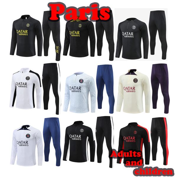 Paris-Trainingsanzug 2023 2024 MBAPPE Kinder und Männer 22 23 24 Psgs-Trainingsanzug Langarm Fußball Fußball Jersey Kit Uniform Chandal Erwachsene Jungen FAN PLAYER VERSION S-2XL