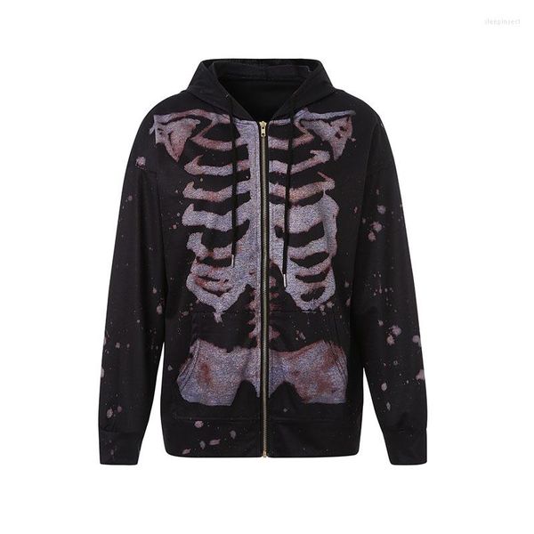 Damen Hoodies Y2K Vintage Gothic Skeleton Print Damen Sweatshirt Zip Up Mantel Jacke Übergroße Punk Hip Hop Fairy Grunge Kleidung