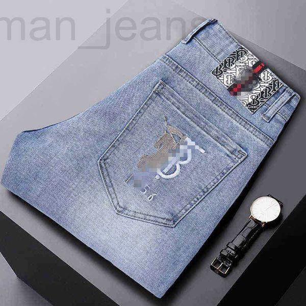 Designer de jeans masculino verão 2021 fino versão coreana pé pequeno ajuste fino algodão elástico bordado internacional TS70